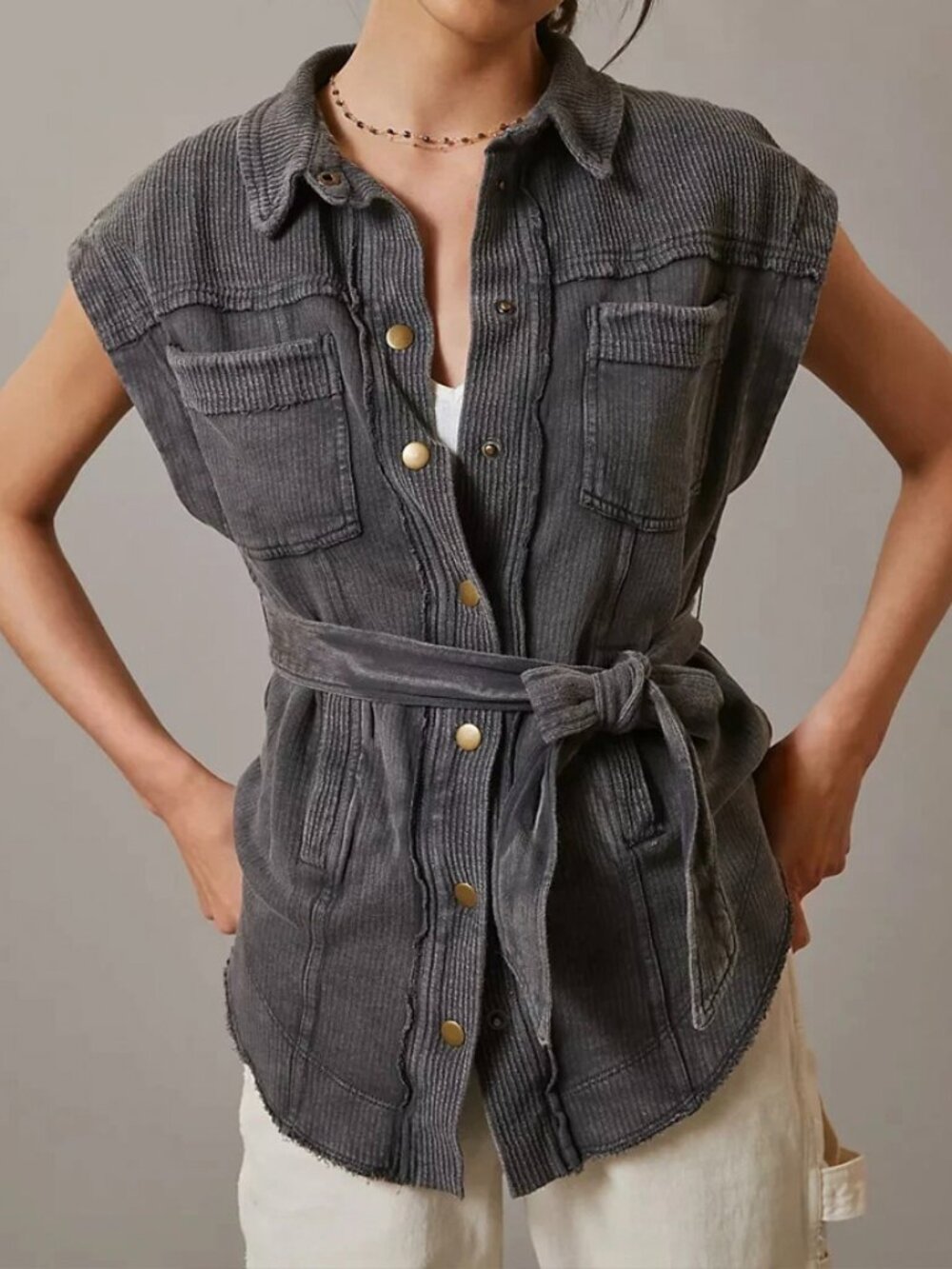 Pilcro Belted Corduroy Utility Vest